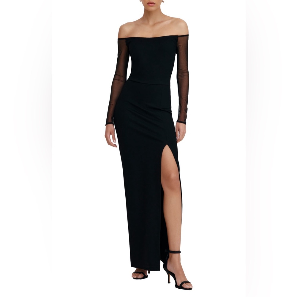 MARELLA Off-Shoulder Long Sleeve Dress Gown Black Medium NWOT